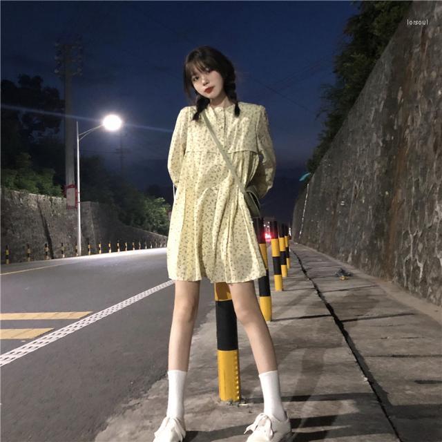 

Casual Dresses Women Women' Pleated Drawstring Little Flowers Dress Vestido De Mujer Femme Robe, 933