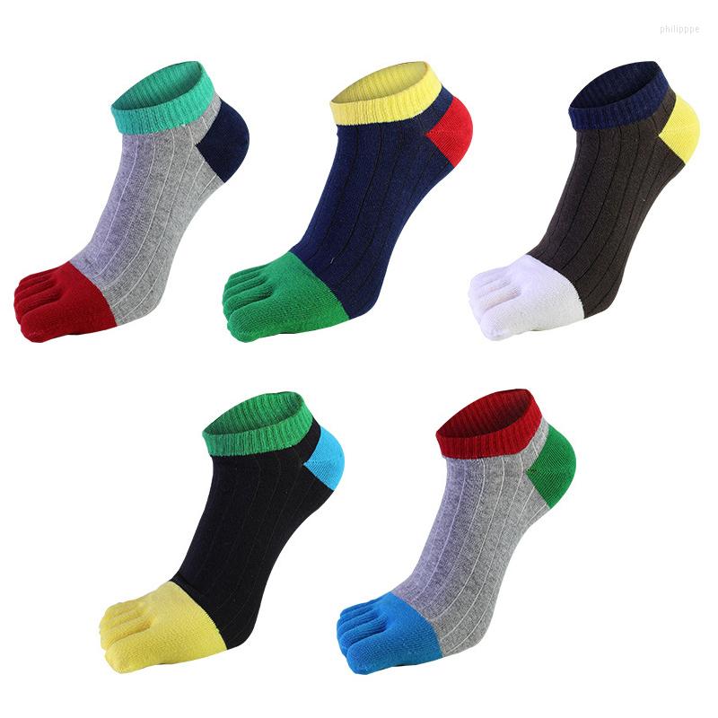 

Men's Socks Bright Color Ankle Five Finger Men Cotton Patchwork Breathable Street Fashion Low Tube With Toes, Blue