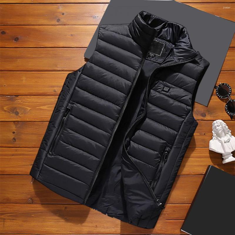 

Men's Vests Thermal Vest Stand Collar USB Heating Cotton Padded Smooth Zipper, Black