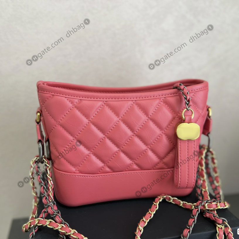 

Vintage Women French Hobo Designer Bag Genuine Leather Quilted Zipper Classic Handbags Godl Metal Hardware Coin Purse Luxury Crossbody Shoulder Sacoche 20x17cm, Pink