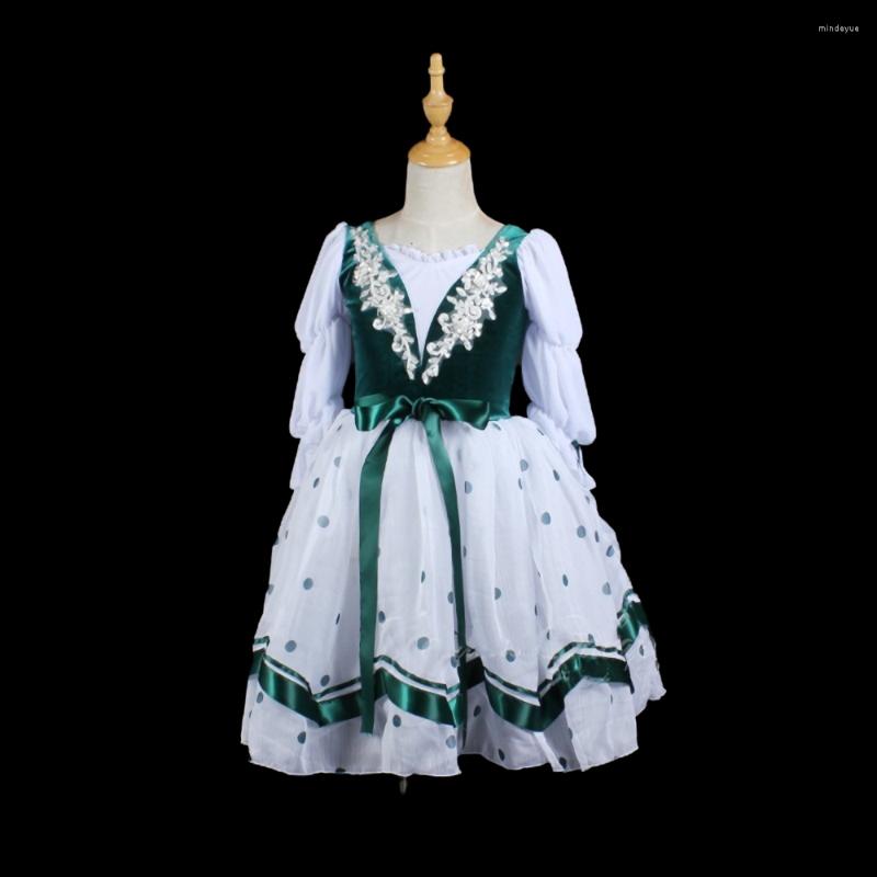 

Stage Wear Ballet Dance Skirt Girls Adult Autumn And Winter Long-Sleeve Gauze Performance Tutu Costume Dark Green Polka Dot