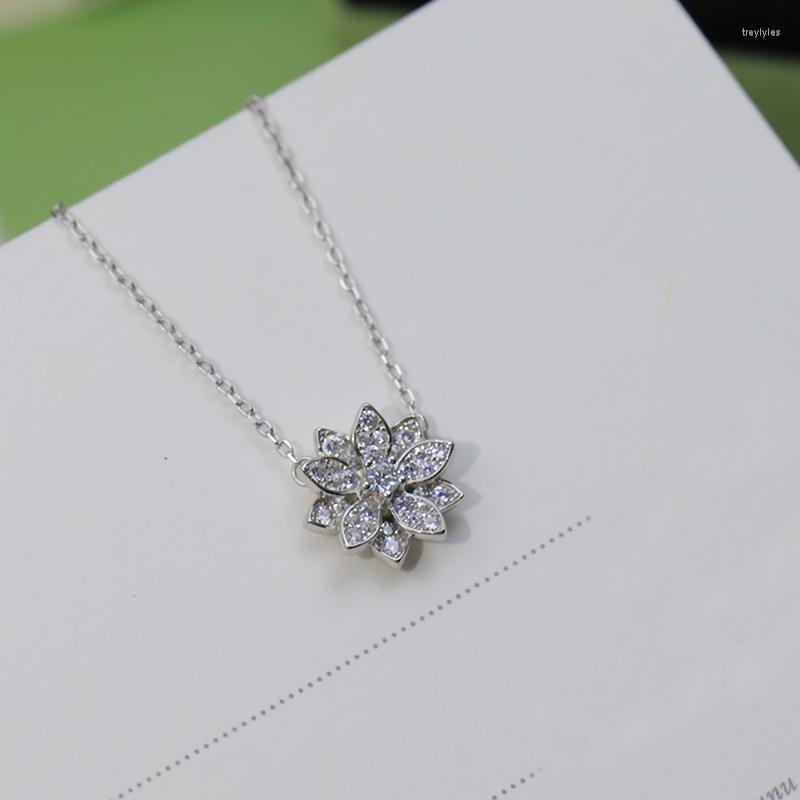 

Chains Pure 925 Sterling Silver Fashion Brand Lady Shiny Flower Necklace Sweet Lotus Design Jewelry Birthday Accessories Gift