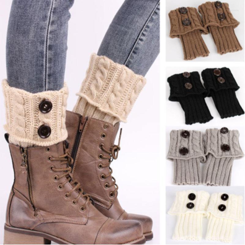 

Women Socks 1 Pair Short Button Crochet Winter Fall Knit Boot Cuffs Toppers Gaiters, Black