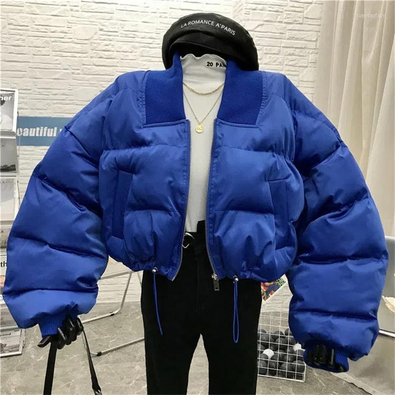 

Women's Down Winter Warm Thick Cropped Baseball Jacket Women Streetwear Y2k Bomber Puffer Cotton Padded Coat Korean Zipper Bubble Outerwear, Black