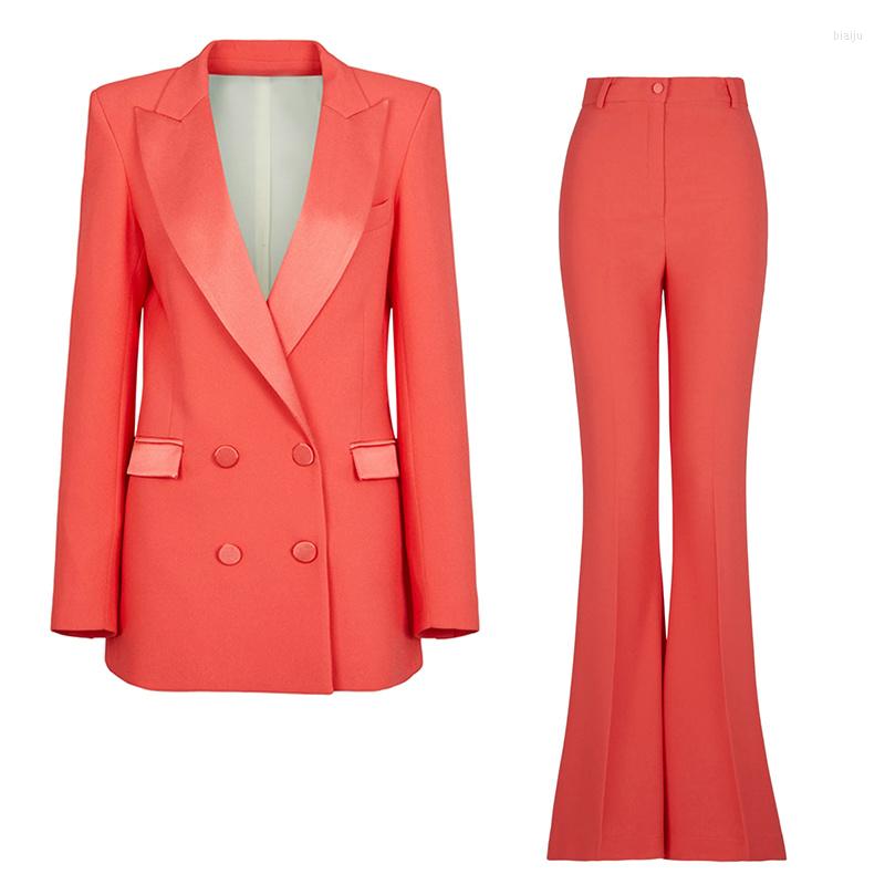 

Women' Two Piece Pants Blazer Pantsuits Sets Orange Lake Blue Office Trousers Suit Double Breasted Button Flared Formal 2022, Orange sets