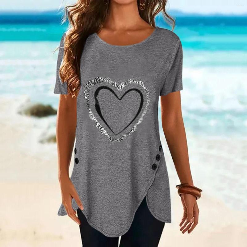 

Women's T Shirts LOHILL Womens T-Shirts Summer Heart Print Ladies Tunic Long Blouse Top Short Sleeve Casual Loose Shirt S, Black