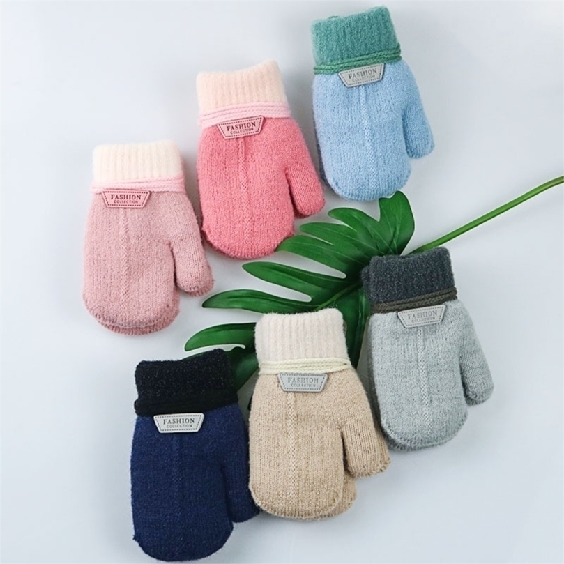 

Children's Finger Gloves Five Fingers Gloves Childrens Winter Solid Thicken Plus Velvet Halter For Kids Toddler Outdoor Keep Warm Knitted Mittens With Rope 221107
