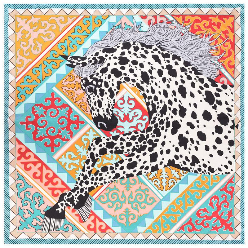 

Scarves Twill Weave Silk Square Scarf Leopard Horse Print Neckerchief Bandana Women Headwear Shawl Designer Large 130 Cm