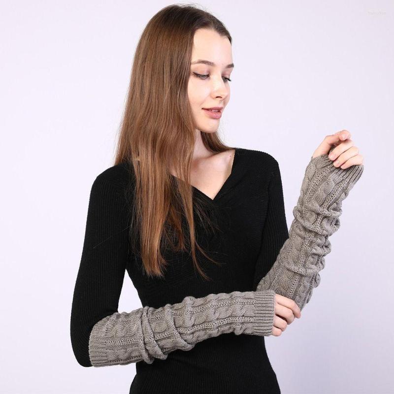 

Knee Pads Women Warm Arm Sleeve Twist Knitted Long Thermal Warmers Stretch Knit Fingerless Mittens Solid Color Classic Guard, White
