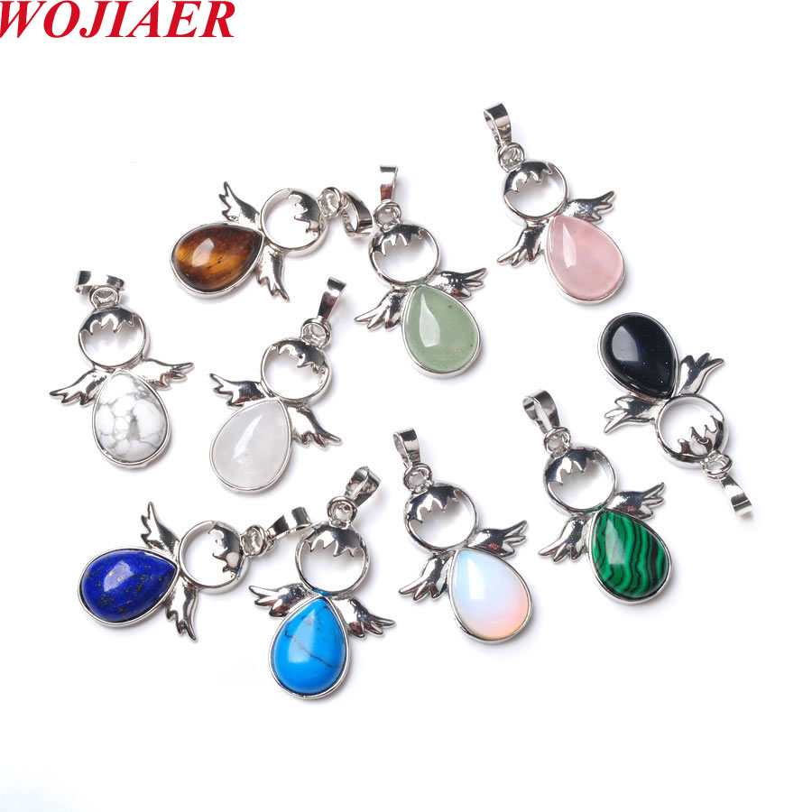 

Wholesale Pendants Natural Healing Crystal Stone Angel Girl Shape Charm Necklace DIY Jewelri Make BE911