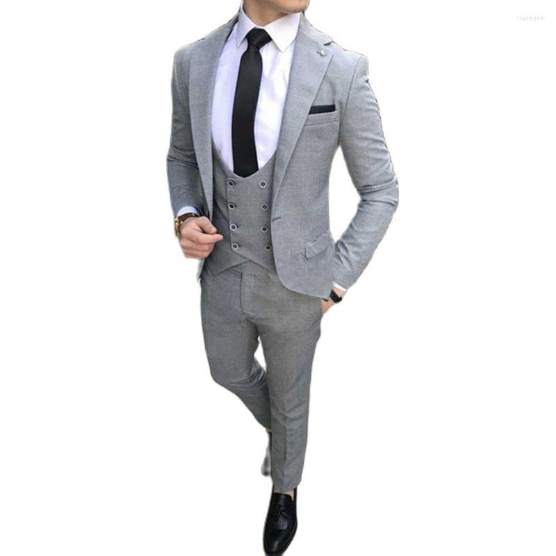 

Men's Suits Classic Men's Suit Smolking Noivo Terno Slim Fit Easculino Evening For Men Grey Man Business Wedding Double Breasted, Ivory