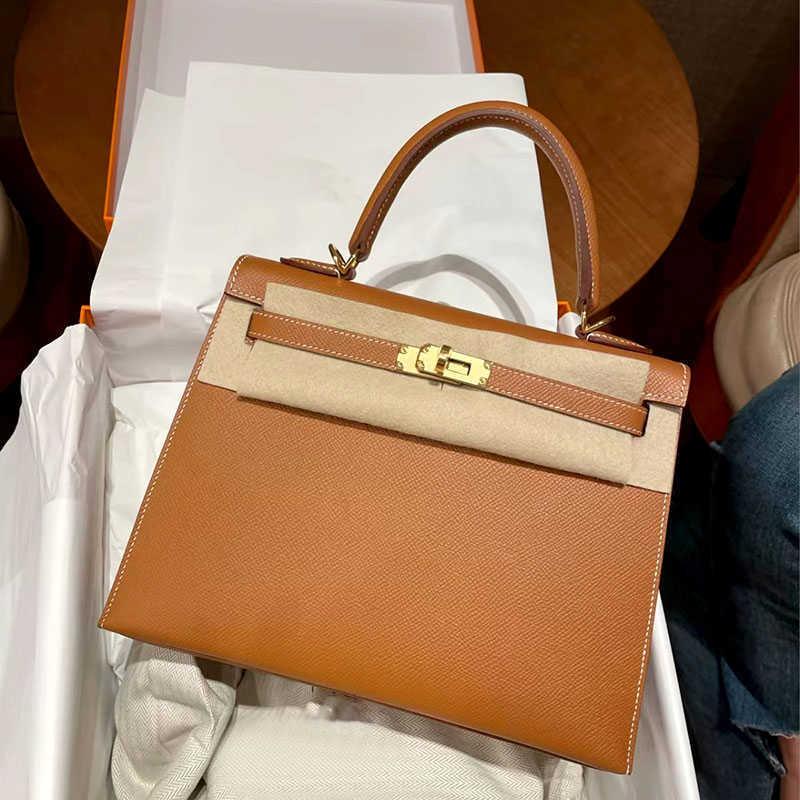 

Handheld Herme Designer Bags High end manual wax line leather Epsom Gold Brown 25cm portable single shoulder Crossbody women, Not for sale do not shoot