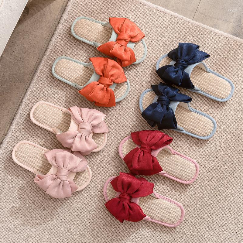 

Slippers Fashion Linen Women's Silk Bowknot Cotton And Indoor Home Outdoor Sandals, Red