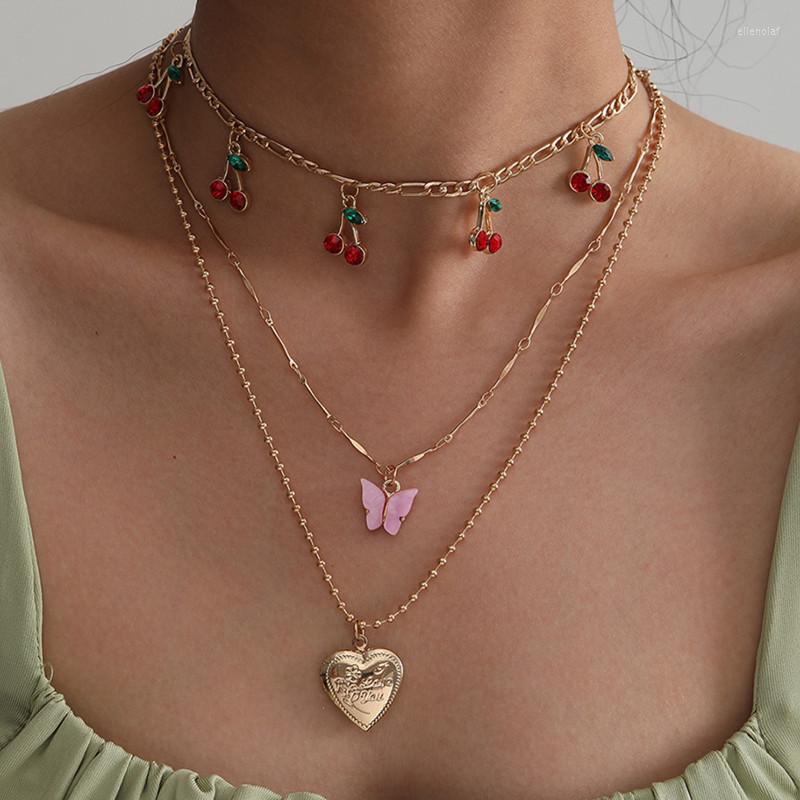 

Choker Sweet Women Fashion Cherry Butterfly Heart Multilayer Necklace For Trendy Jewelry Gifts