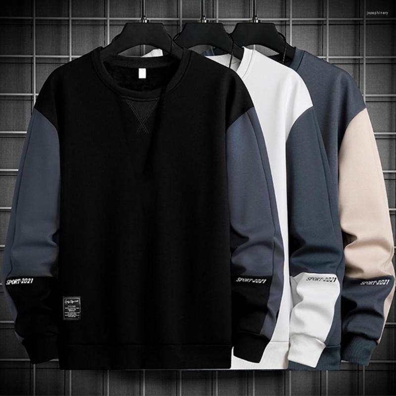 

Men's Hoodies Warm Stylish Male Splicing Color Casual Basic Sweatshirt Skin-Touch Pullover Top Crew Neck Daily Clothing, Black