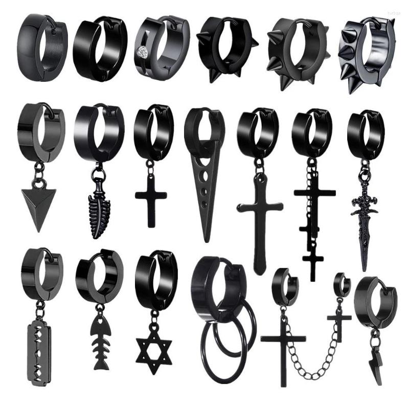 

Hoop Earrings 1 Pair 50 Different Types Shape Unisex Black Color Stainless Steel Piercing Earring For Women Men Punk Gothic Barbell