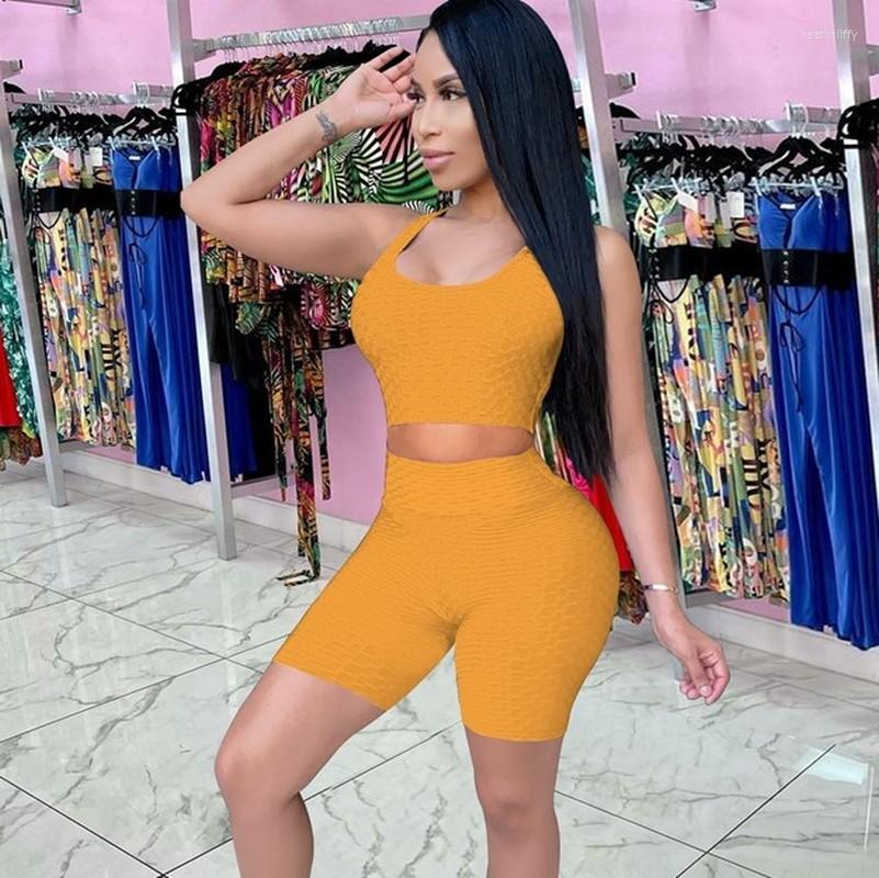 

Women' Tracksuits Sportswear Shorts Two Piece Set Women Skinny Biker And Tank Crop Top Summer Clothes Solid Bodycon Matching Sets, Black