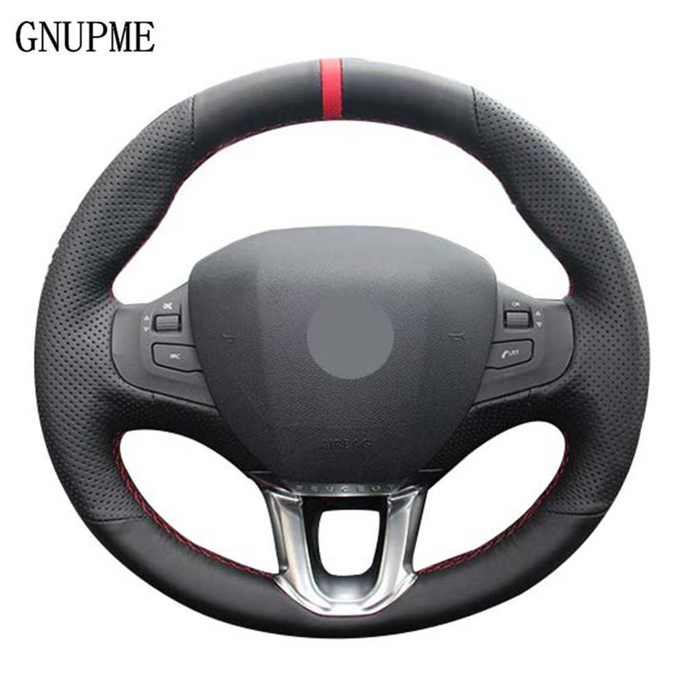 Couvre Volant Couverture de volant de voiture en cuir artificiel noir marqueur rouge pour Peugeot 208 Peugeot 2008 accessoire automatique de vola