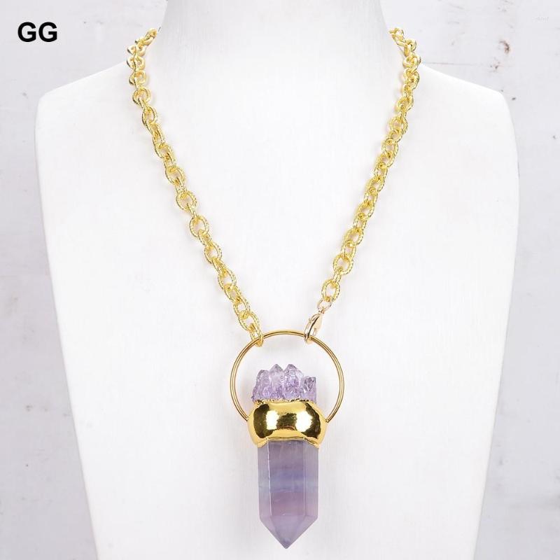 

Pendant Necklaces GuaiGuai Jewelry Natural Faceted Amethyst Druzy Point Chain Necklace 18''