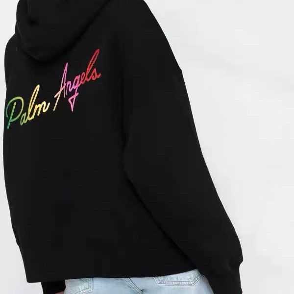 

Hoody Palms Bear Streetwear Pullover Sweatshirts Loose Plush Rainbow Letter Print Drawstring Hoodie Men' and Women, Black (plush)