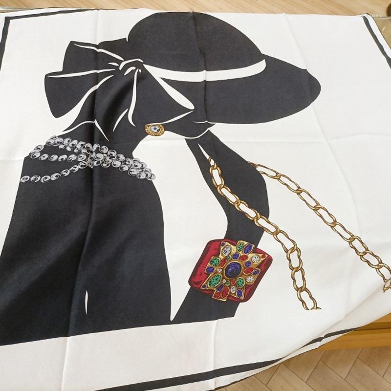 

Scarves Modern Lady Print Natural Silk Scarf Neckerchief Women Luxury Square Head For Hair Wrapping 35"x35"