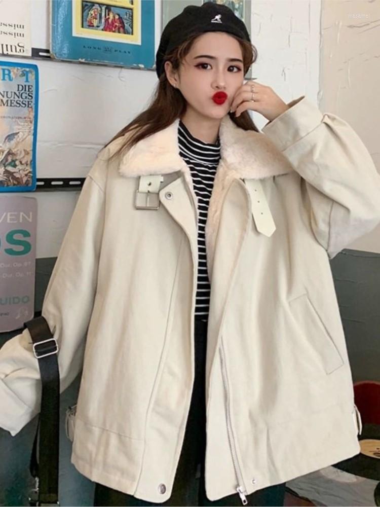 

Women' Vests Winter Korean Style Tooling Padded Jacket Women' Loose Imitation Velvet Plus Thick, Beige
