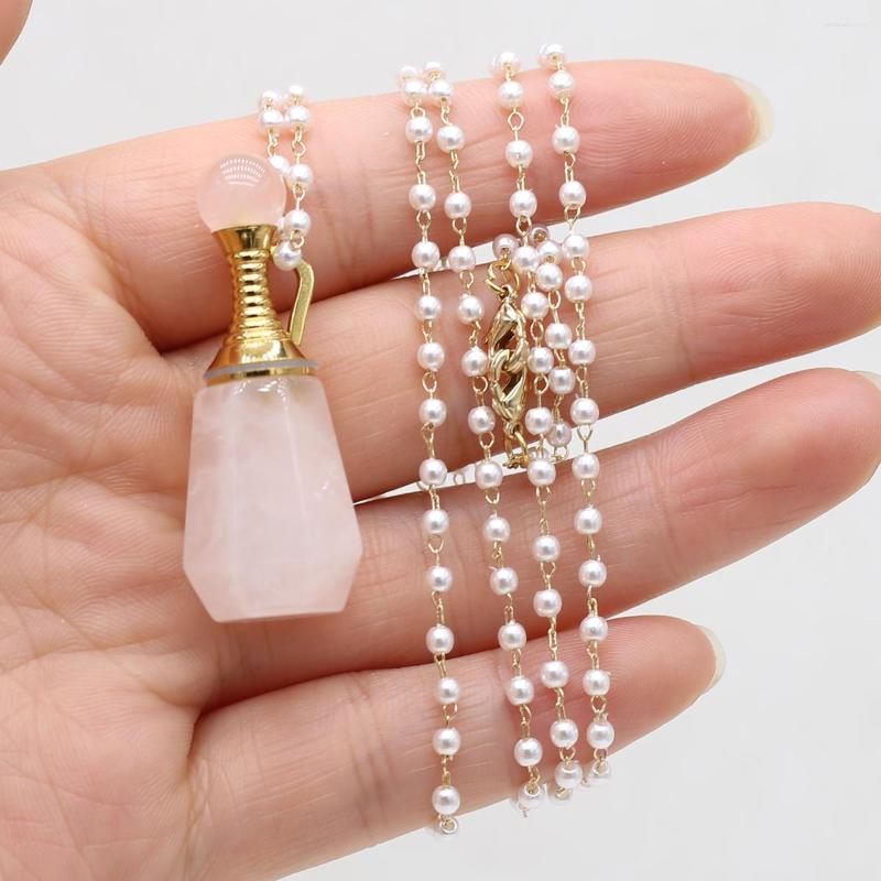 

Pendant Necklaces Arrivals Gem Jewelry Essential Oil Diffuser Perfume Bottle Reiki Healing Rose Quartz Charm Women's Necklace Gift