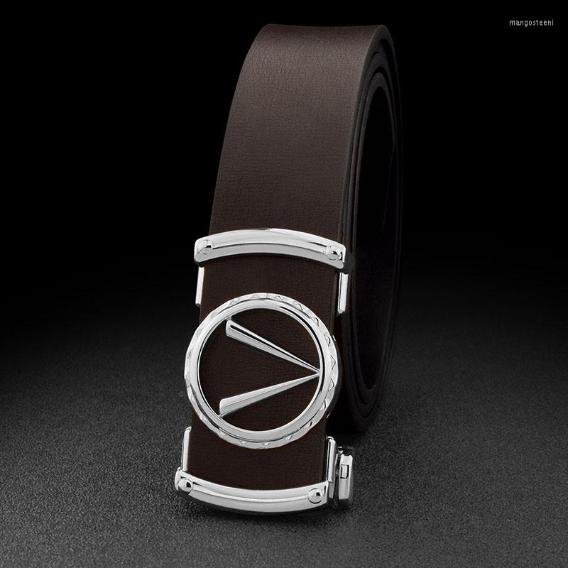 

Belts 2022 Men's Business Casual Belt Width Product Genuine Leather Toothless Automatic Buckle Cowhide V Letter, Brown