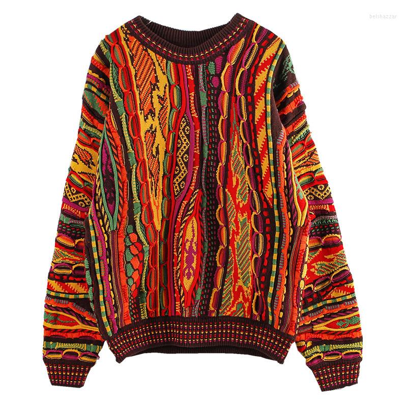

Women' Sweaters 2022 Autumn Fashion Women' Colorful Folk Style Pullover Knitted Sweater Striped Full Sleeve O-neck Thick Loose, As shown