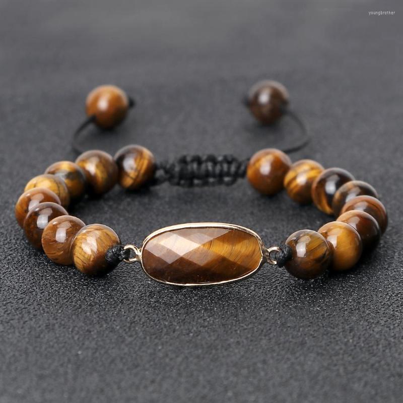 

Strand 8MM Natural Tiger Eye Beaded Braided Bracelets Fasihon Handmade Adjustable Wrap Reiki Bangles Women Men Pulsera Charm Jewelry