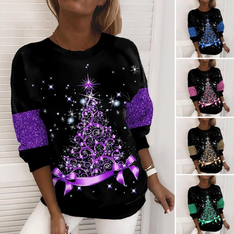 

Women's Blouses Women'sTops T Shirt Tee Sweatshirt Christmas Tree Sparkly Cartoon Daily Casual Active Sports Long Sleeve Round Neck 3XL, Green