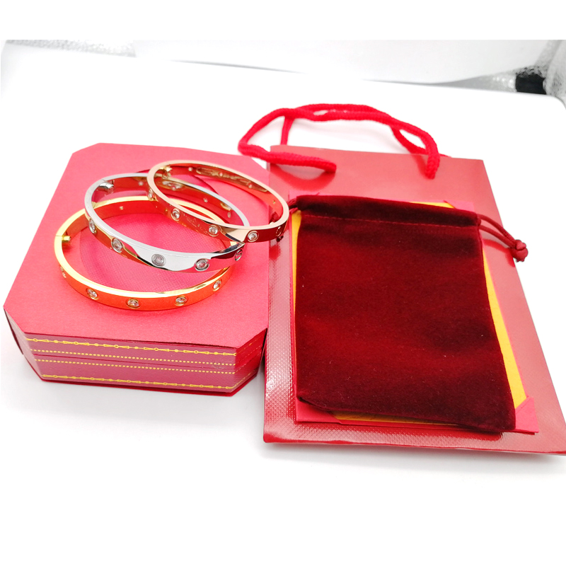 

classic New Titanium Steel Love carti Bracelet Bangles for Women Men 4CZ Screwdriver Bracelets Gold Silver Rose Bracelet Jewelry with velvet 10 full Cz gift to choose