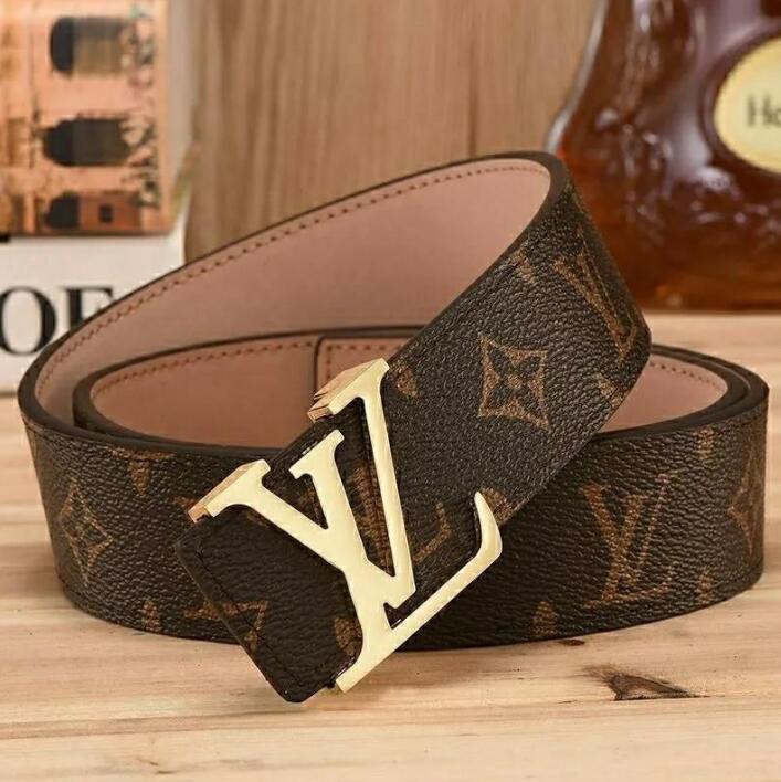 

Luxury designer Louis Vuitton LV Belt Buckle Fashion Genuine Leather Women Belts For men Letter Double Big gold classical NO BOX 01