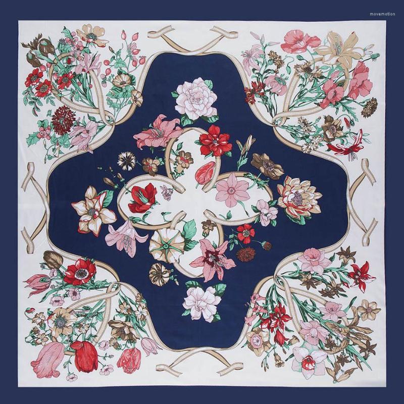

Scarves Twill Silk Square Scarf Floral Flower Ribbon Print Kerchief Bandana Women Hijab Shawl Wraps Designer 130 Cm