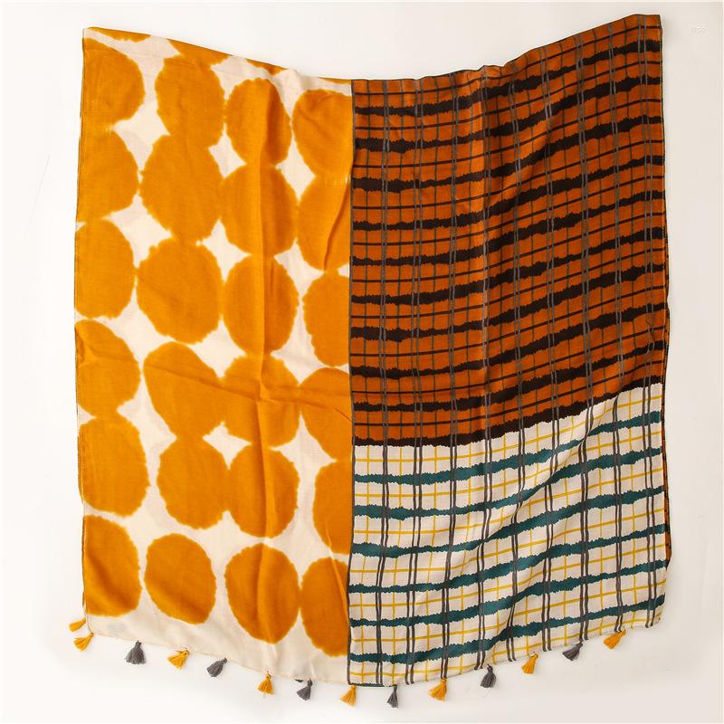 

Scarves Fashion Viscose Plaid Dot Patchwork Tassel Scarf Women Print Soft Shawls And Wraps Muslim Pashmina Stole