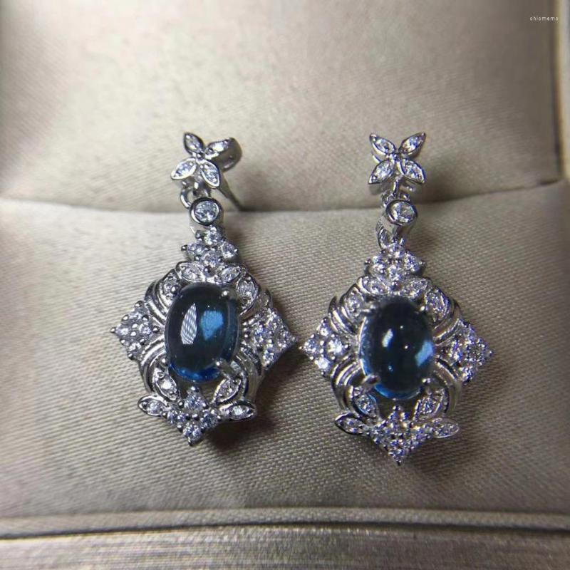 

Stud Earrings Retro Bow Hollowing Natural Blue Topaz Gemstone S925 Silver Girl Women Party Jewelry