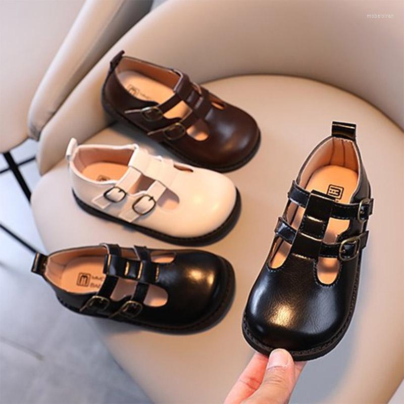 

Flat Shoes Kids T Strap Leather Girls Double Buckle Mary Janes Boys Casual Black White Brown Princess Toddlers
