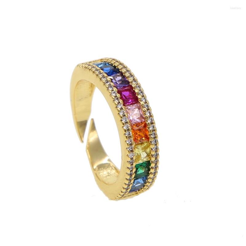 

Cluster Rings Quality Colorful Cubic Zirconia Open Crystal Cuff Fit USA Mujer Moda Women Lady Fashion Rainbow Baguetee CZ Ring 2022