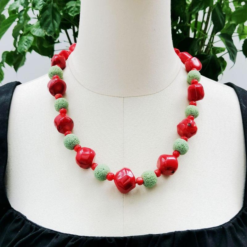 

Chains Lii Ji Red Green Necklace Coral Lava 60cm Women Jewelry Stock Sale
