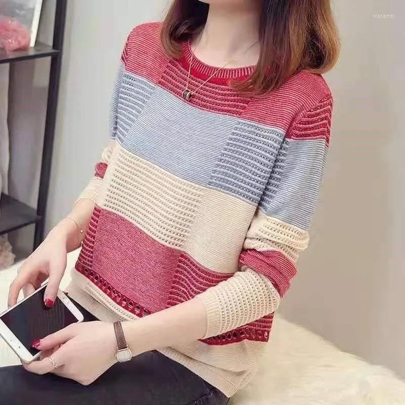 

Men' Sweaters Korean Matching Loose Striped Long-Sleeve Bottoming Pullover Thin Tops FemaleSpring Summer Knit Sweater Women