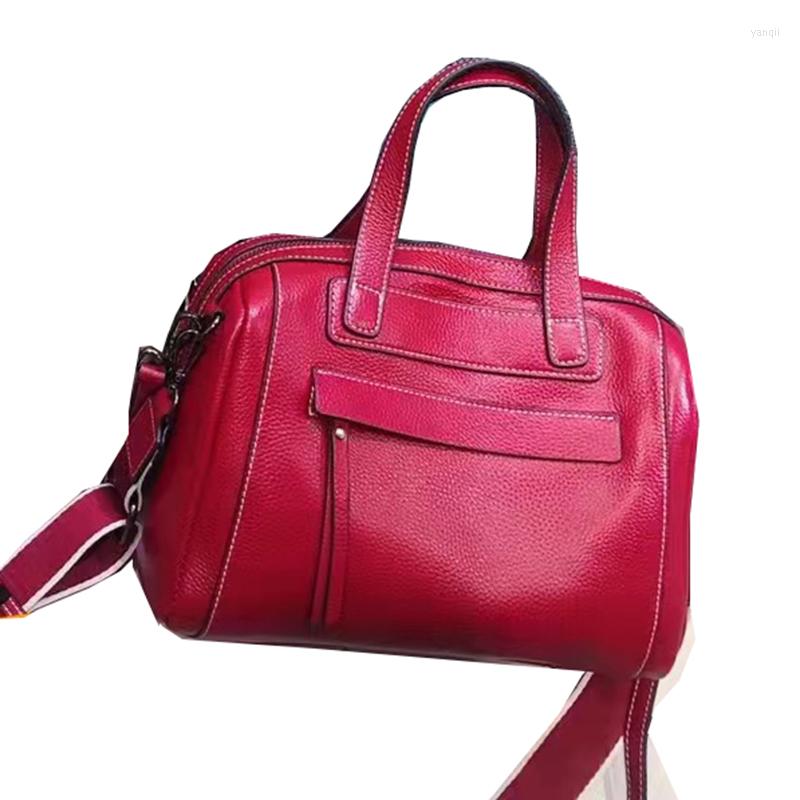 

Evening Bags Ladies First Layer Leather Totes Handbag European And American Portable Diagonal Fashion Casual Boston Bag Women's Shoulder, Black