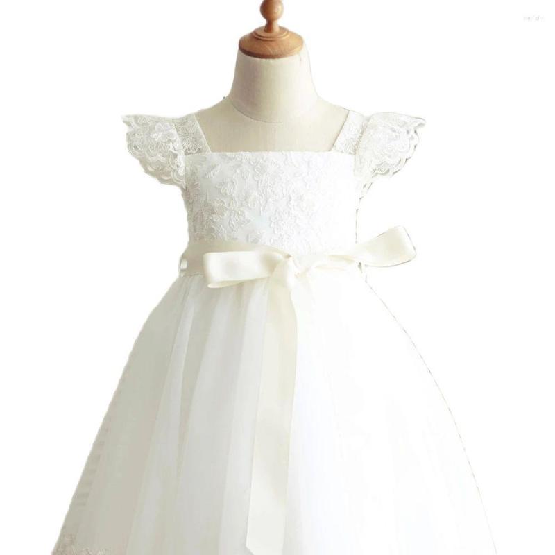 

Girl Dresses Gardenwed 2022 White Lace Flower Cap Sleeves Ribbon Little Girls Kids/Children Dress For Wedding, Purple