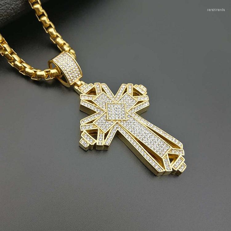 

Pendant Necklaces Big Gold Color Jesus Cross Necklace With Zircon Fashion Men's And Women's Jewelry Crucifix