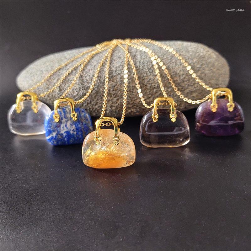 

Chains FUWO Sell Natural Gems Handbag Necklace Multi Color Healing Crystal Creative Jewelry For Women Gift NC403 5 Pieces/Lot