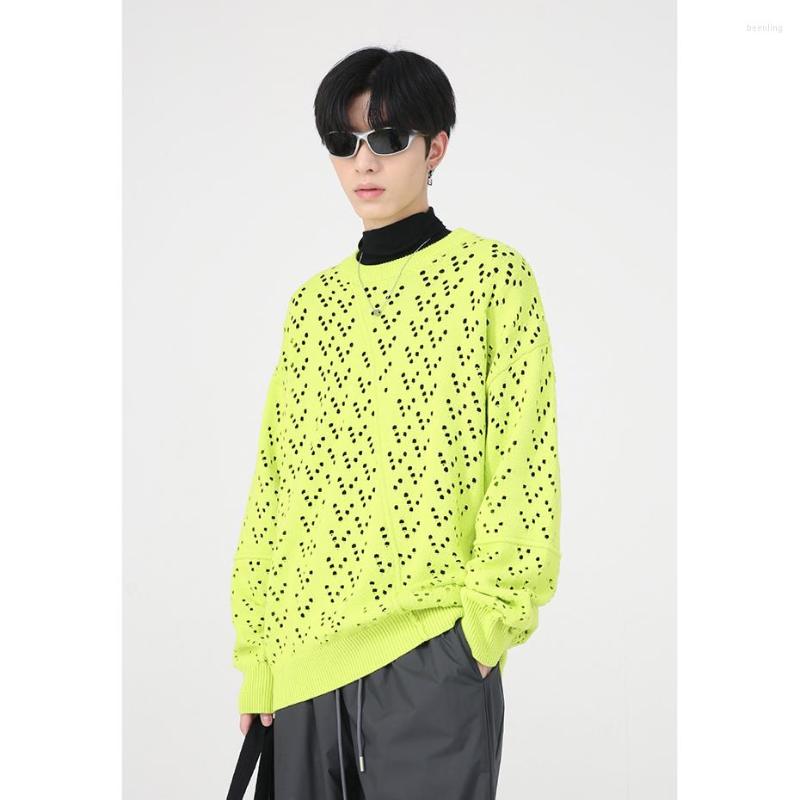 

Men's Sweaters Korean Fashion Hollow Out Sweater Men's Knitted Pulls Jumpers 2022 In Solid Casual Pullovers Man, Black