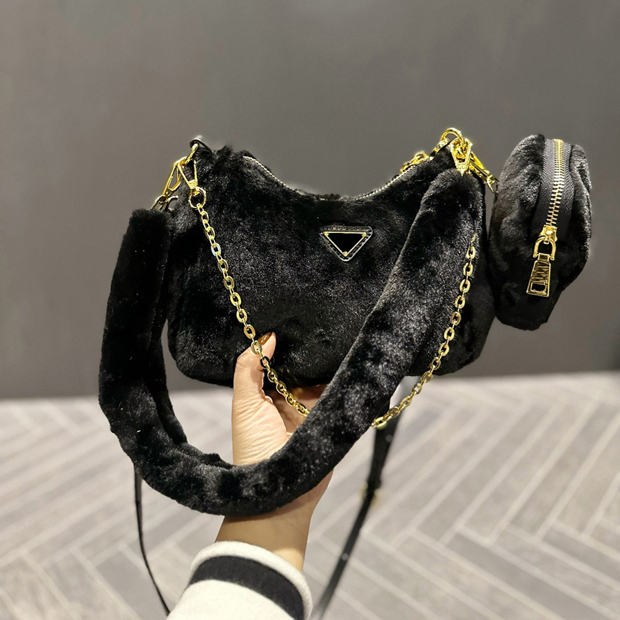 

Designer Bags triangle Letter Chain Bag Lambs wool Handbags For Female Women Fashion Black Shoulder Bags crossbody