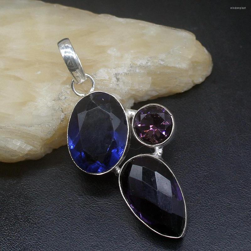 

Pendant Necklaces Gemstonefactory Jewelry Big Promotion 925 Silver Amazing Blue Topaz Purple Amethyst Women Ladies Gifts Necklace 1207