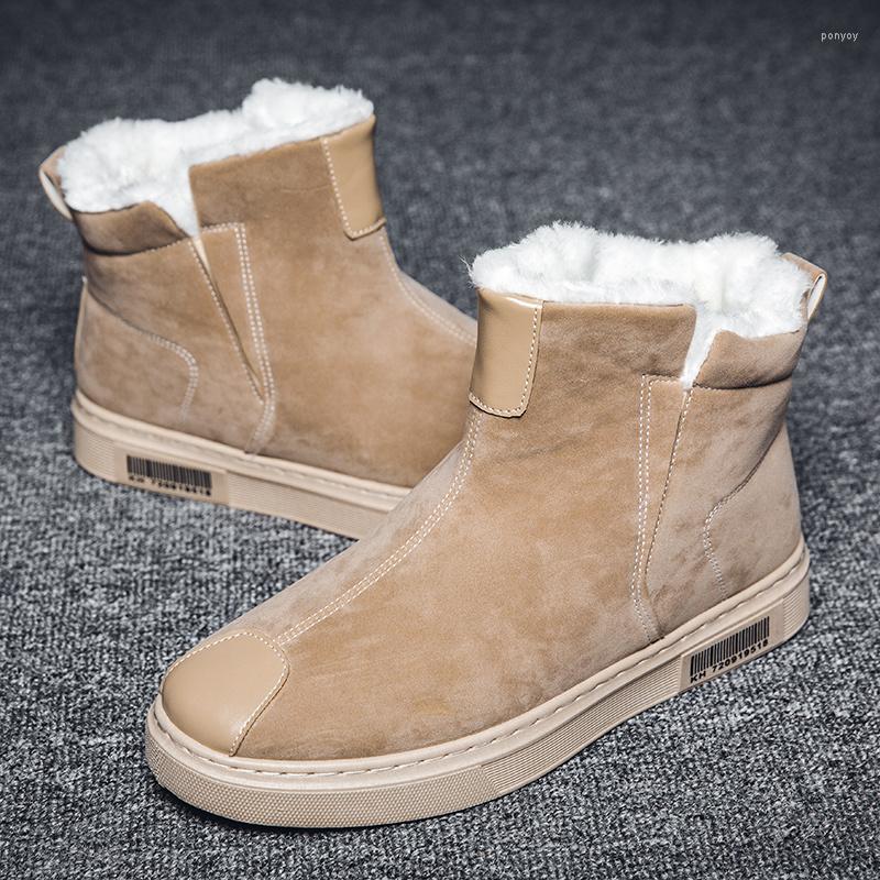 

Boots WEH Winter Men Plush Snow Brand Warm Outdoor Suede Round Toe Slip-On Comfortable Casual Quilted, Beige