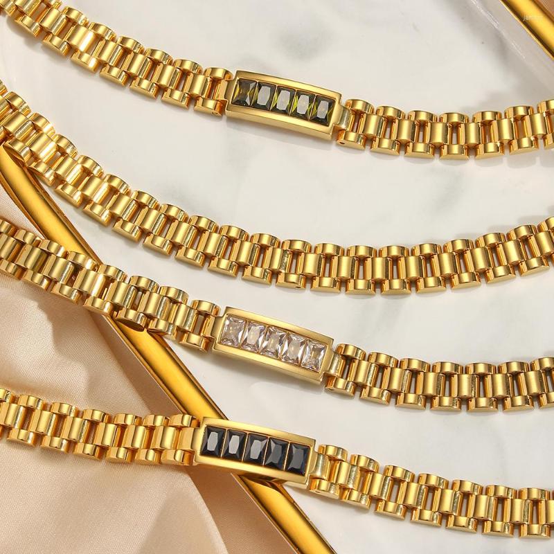 

Choker Hip Hop Inlaid Zircon Strap Chain Necklaces For Women Punk Stainless Steel 18K Plated PVD Chunky Waterproof Necklace 2022