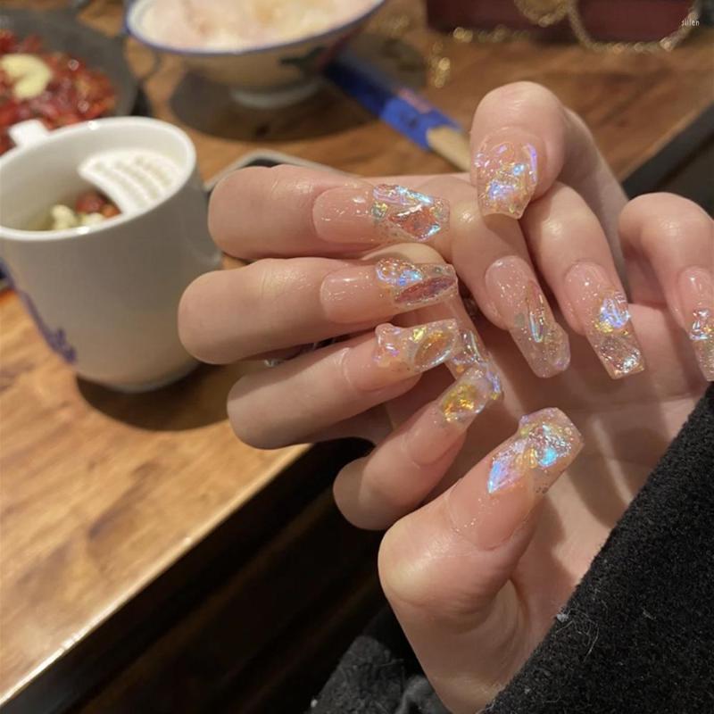 

False Nails 24Pcs Glitter Diamond Long Nail Gentle Wearable Fake For Women Girls Patch Easy Tear Not Fall NN, Glue models